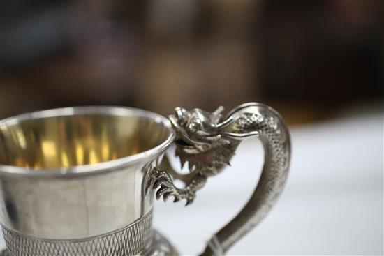A mid 19th century Chinese Export silver christening mug by Leeching, Canton, (c.1840-c.1870), 5.5 oz.